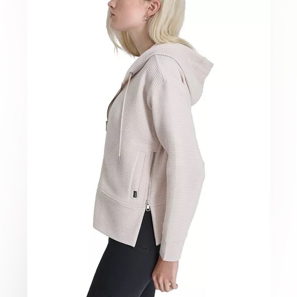 DKNY Sport Women’s Ribbed Zip Hoodie Jacket Sand Beige XL - Picture 3 of 12